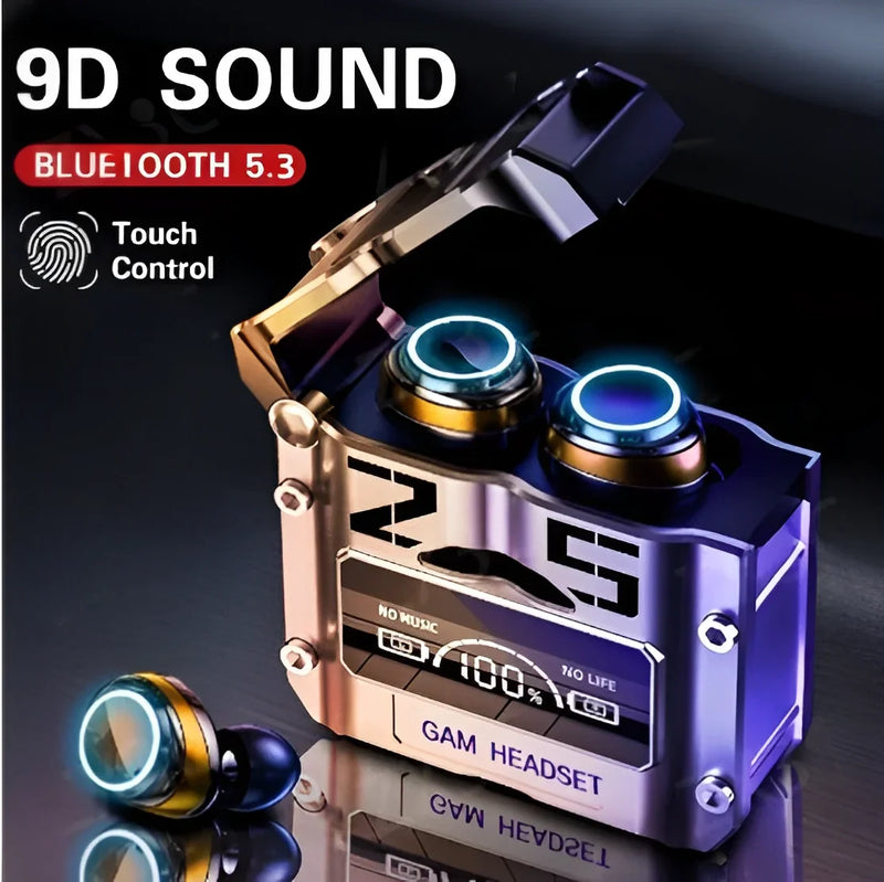 Futuristic M25 Bluetooth Earphones – Gaming LED Charging Case