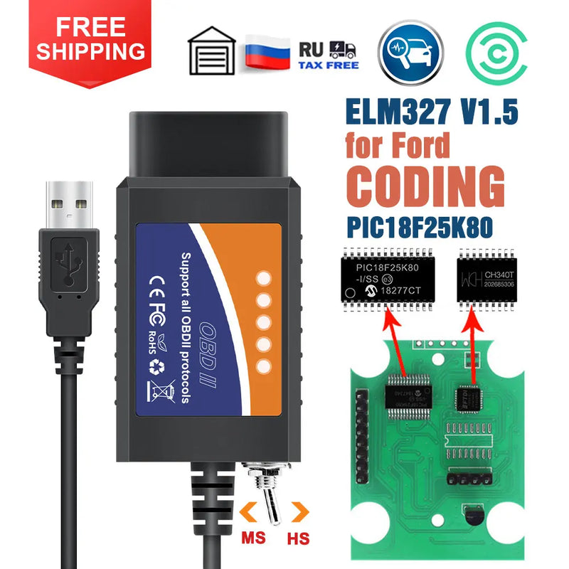 OBD2 Diagnostic Tool – ELM327 V1.5 USB Scanner for Ford