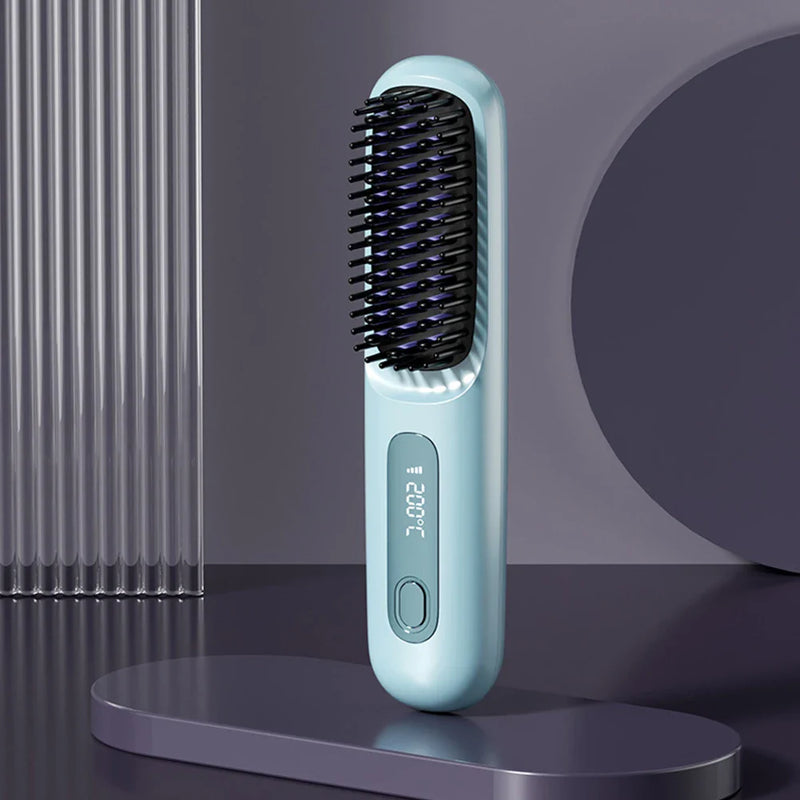 Wireless Hair Straightening Brush – USB Ceramic Heating