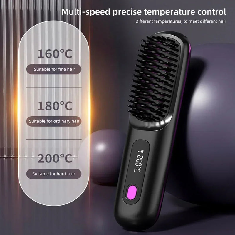 Wireless Hair Straightening Brush – USB Ceramic Heating