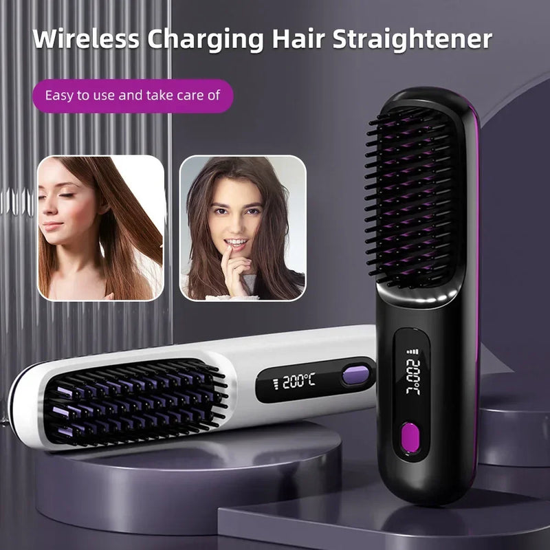 Wireless Hair Straightening Brush – USB Ceramic Heating