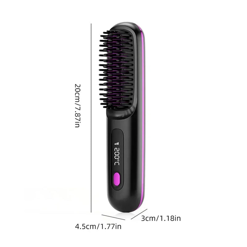 Wireless Hair Straightening Brush – USB Ceramic Heating